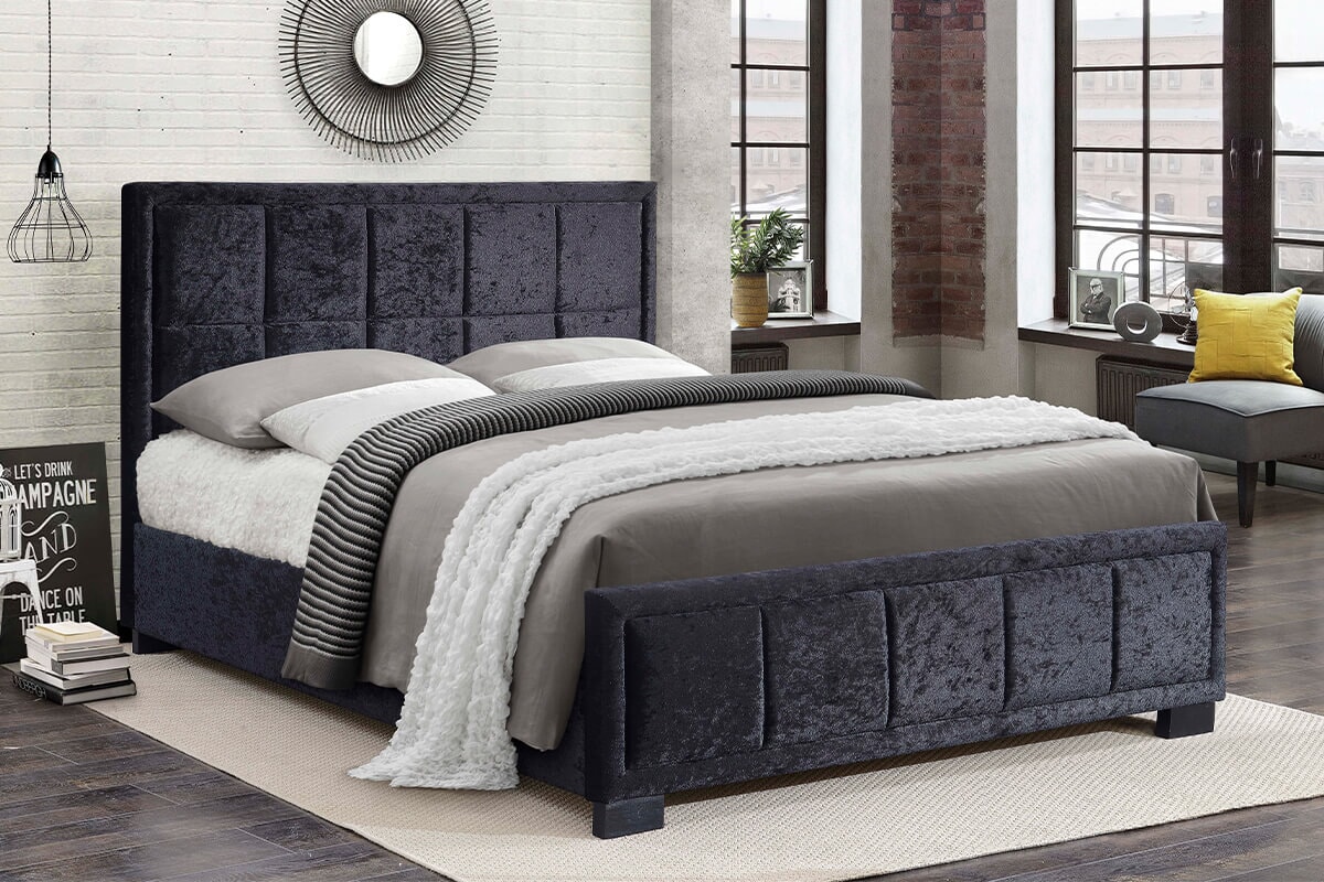 Birlea Hannover Black Crushed Velvet Fabric Bed An image for Birlea Hannover Black Crushed Velvet Fabric Bed